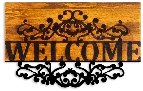 Nástenná dekorácia 58x36 cm vitajte drevo/kov