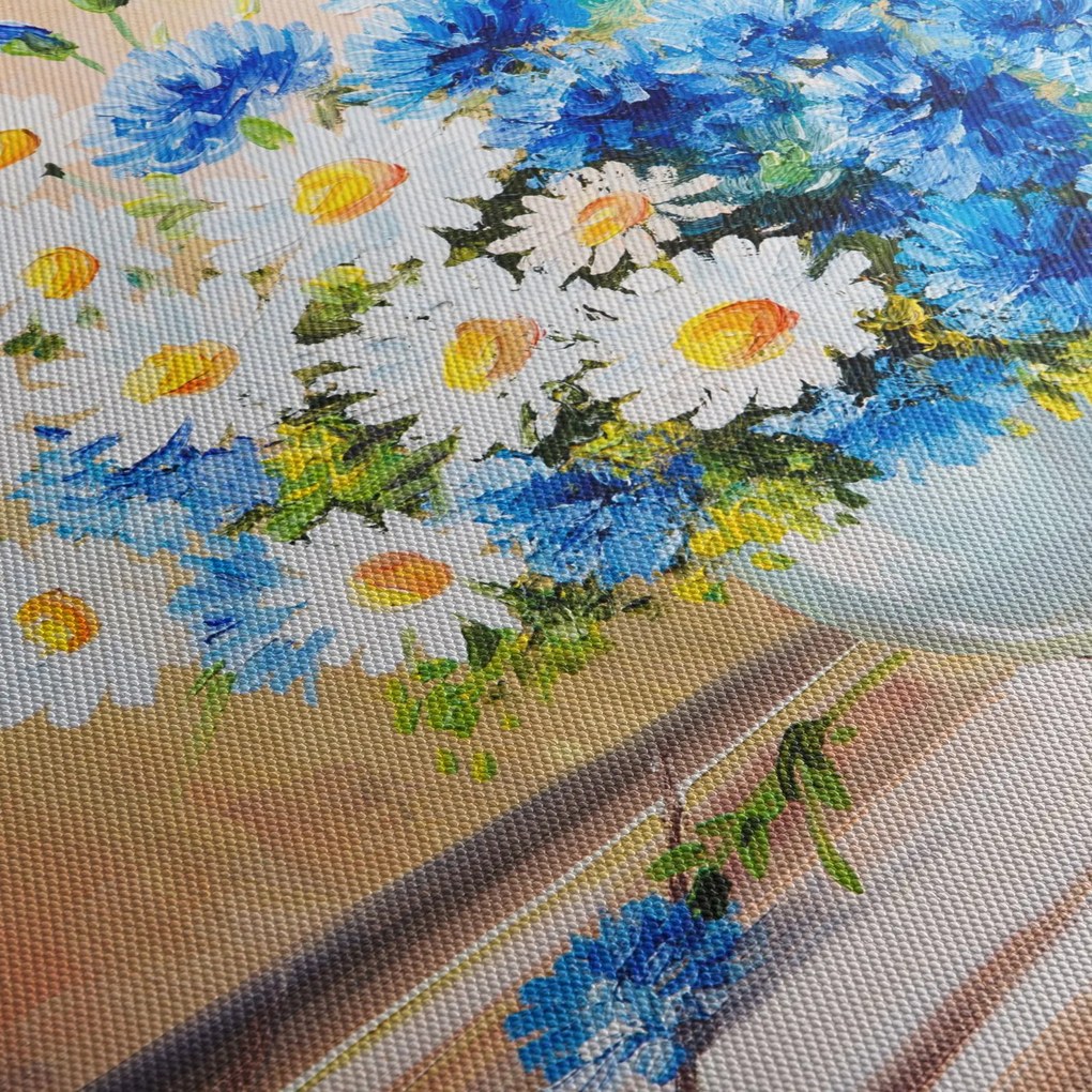 Maľovaný obraz vázy kvetín (s hodinami) (90x30 cm)