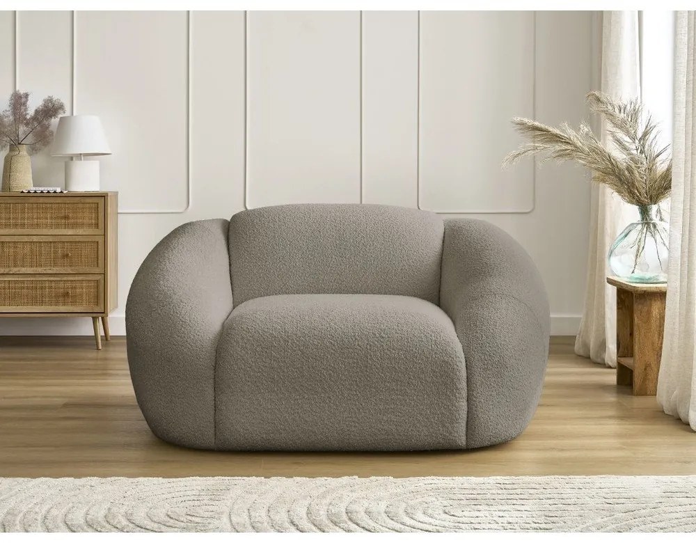 Sivohnedé kreslo z textílie bouclé Tina – Bobochic Paris
