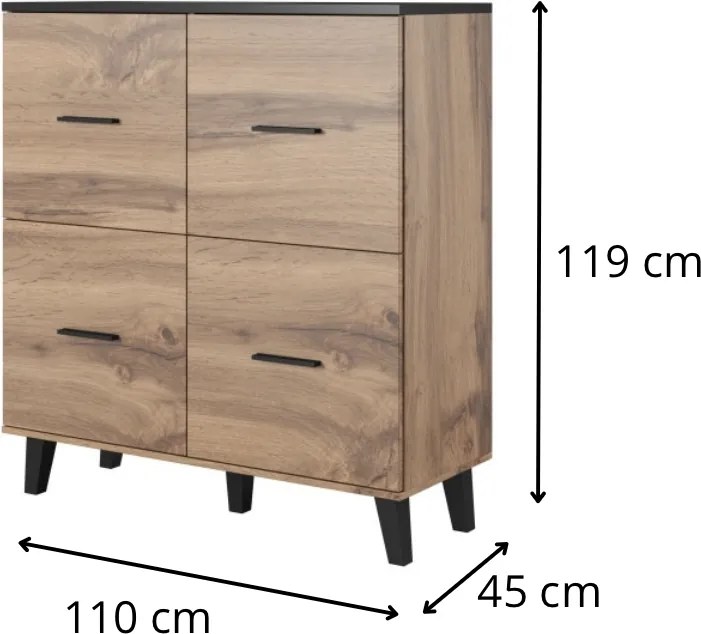 Komoda Lotta 110 cm dub wotan/čierna