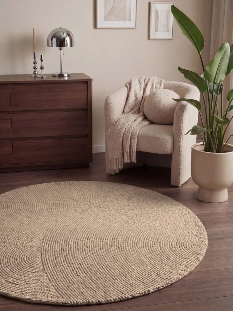 Hanse Home, Kusový koberec Calmio 106221 Beige kruh, 200x200 (priemer) kruh, béžová, obývacia izba