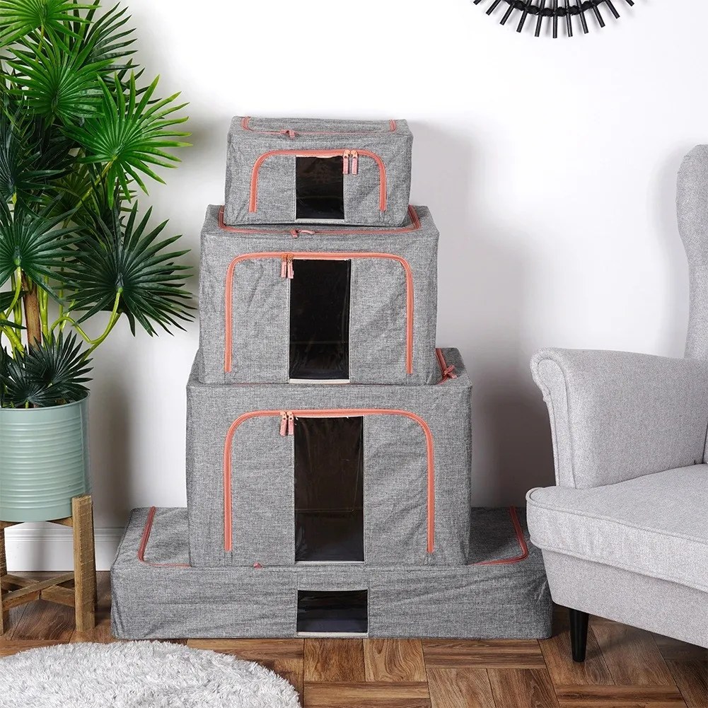 VILDE Látkový pevný box pro uskladnění textilu, šedý PILLOW 40x 30 x 20 cm (22l)