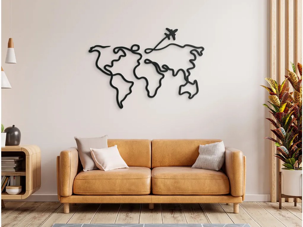 drevko Minimalistický obraz Mapa sveta - line art Rozmer obrazu: 45,5 x 65 cm, Farba dekorácie: Čierna