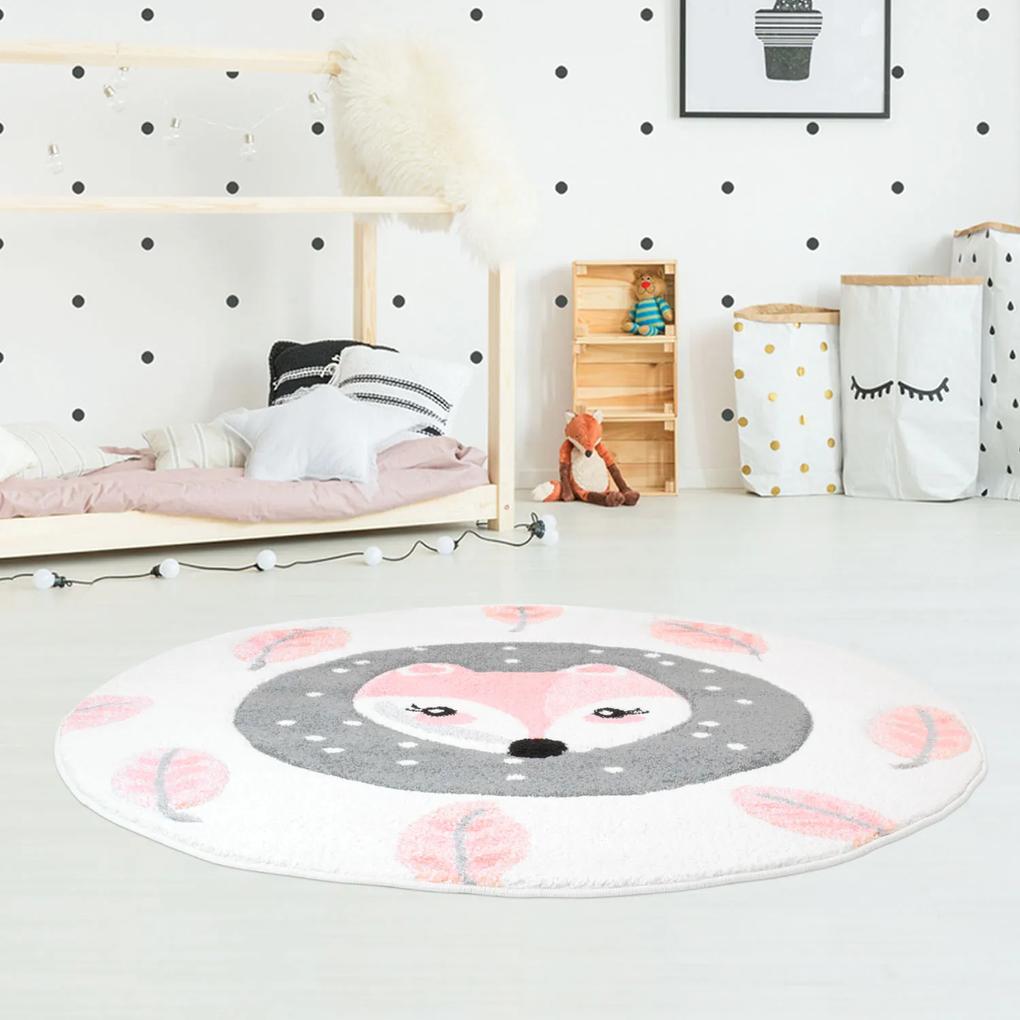 Okrúhly detský koberec BEAUTY ružová líška Priemer koberca: 120cm