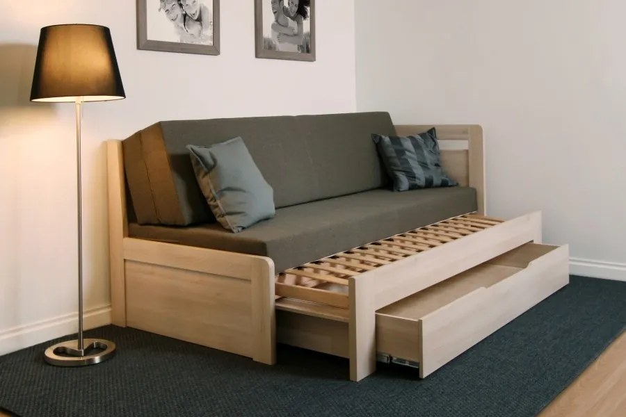 BMB TANDEM PLUS s roštom 90 x 200 cm - rozkladacia posteľ z dubového masívu s podrúčkami, dub masív