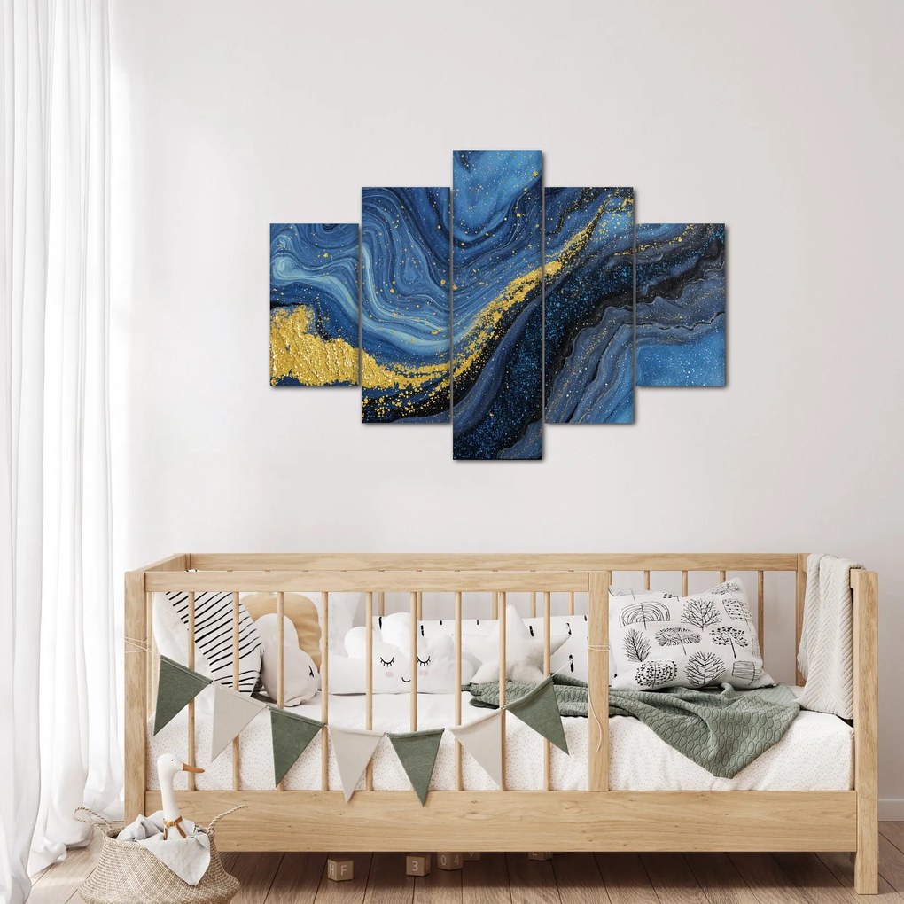 Obraz - Modro-zlatá abstrakcia (150x105 cm)
