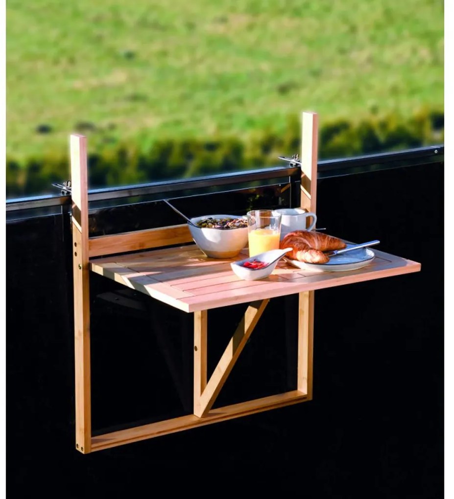 Kesper Závesný skladací balkónový stolík z bambusu, 64x72x44cm