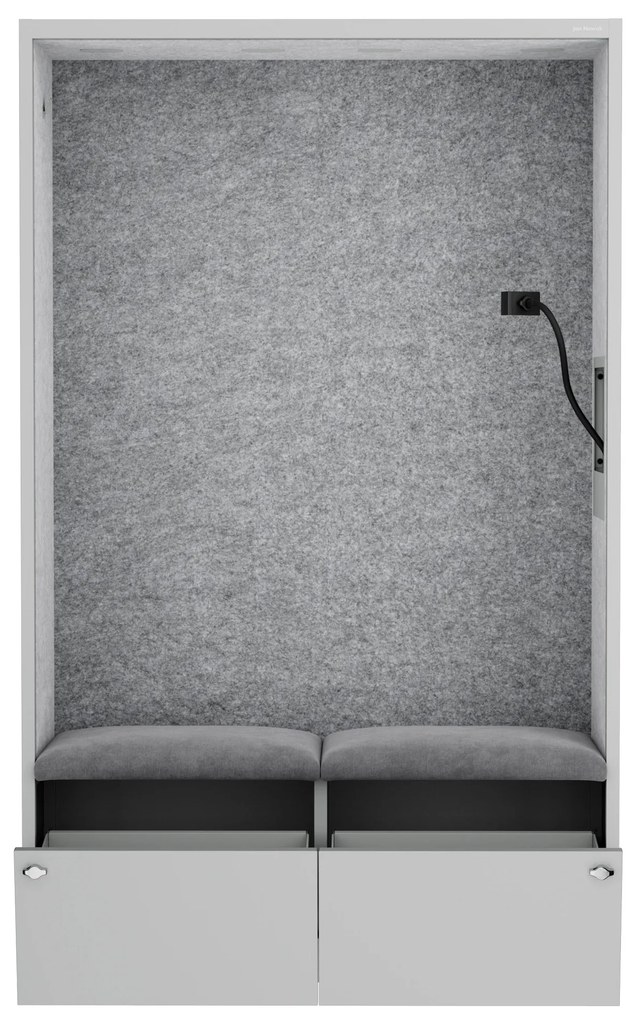 Kancelárska akustická kabína so sedadlom a portom USB-C, telo v sivý / sedák sivá v zelenej farbe, 1150 mm: SALLY MentalBox