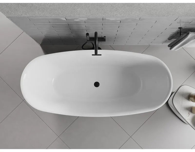 Mexen Luvo Slim, voľne stojaca vaňa 170 × 75 cm, biela-čierna, čierny prepad, 52801707575-70