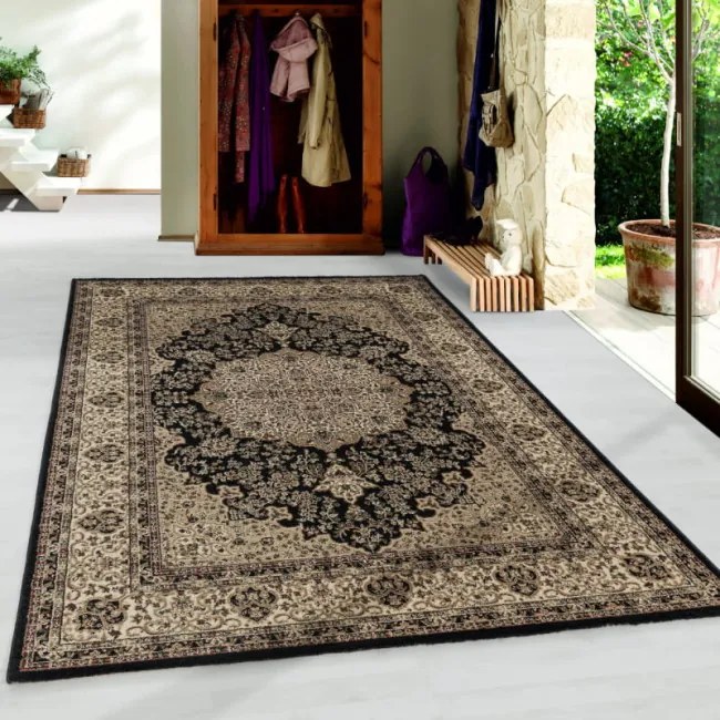 Koberec Kashmir Ornament, čierny / béžový