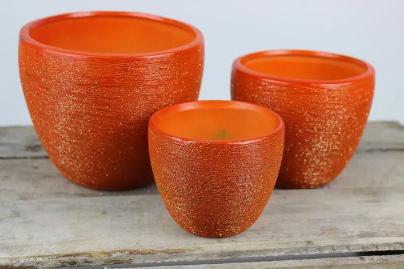 Oranžové nádoby keramické trblietavé 3-set