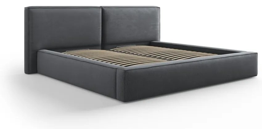 Tmavosivá čalúnená dvojlôžková posteľ s úložným priestorom a roštom 180x200 cm Arendal – Cosmopolitan Design