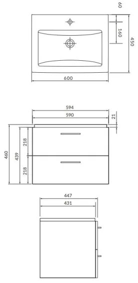 Cersanit S801-148-DSM - Závesná kúpeľňová skrinka s umývadlom LARA 60 cm, orech