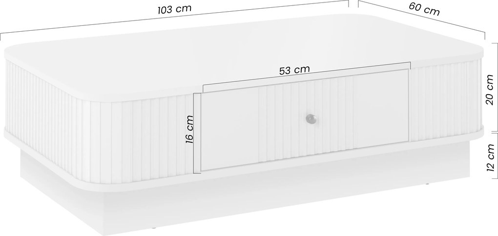 Kávový stolík Vesper 103x60 cm so zásuvkou na sokli - kasmír / orech / čierna úchytka