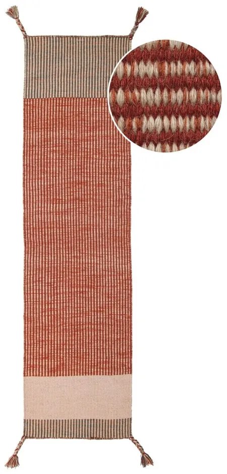 Oranžový vlnený behúň Flair Rugs Anu, 60 x 200 cm