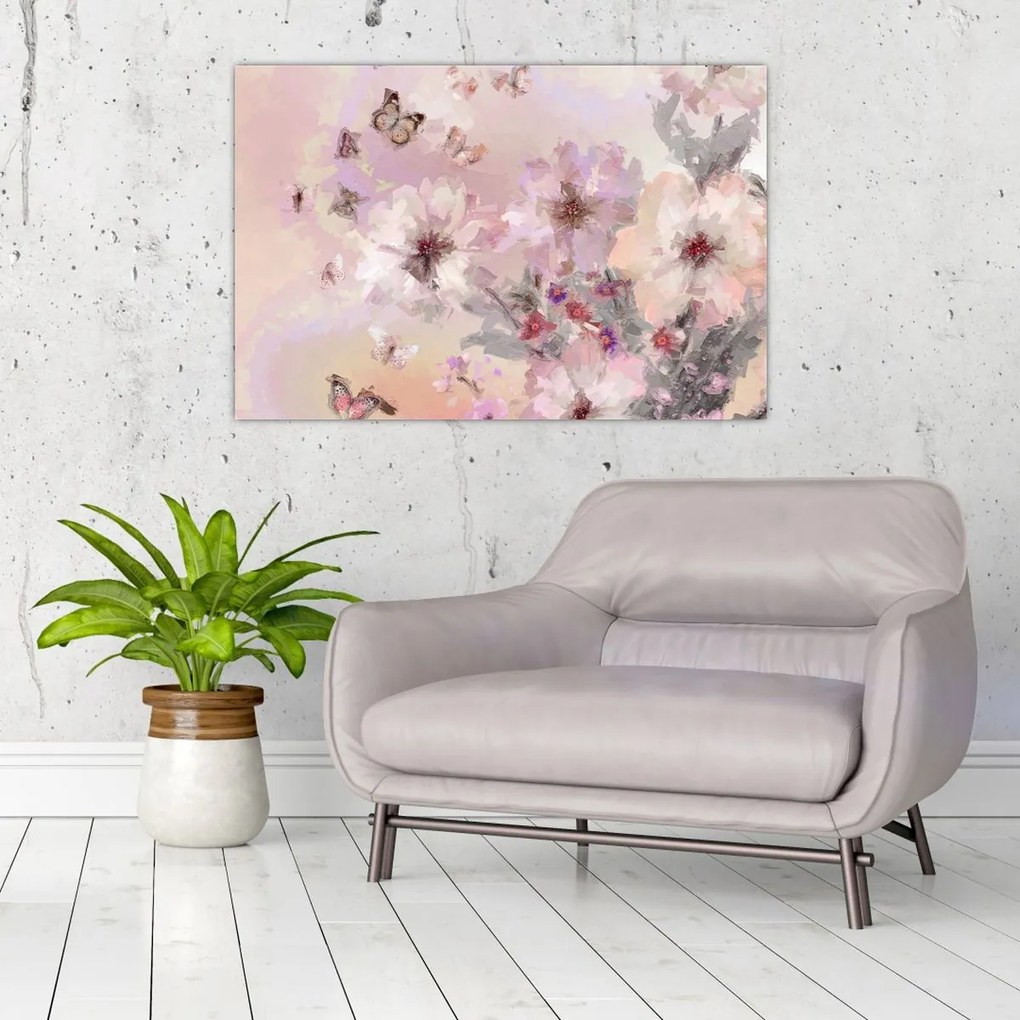Obraz - Umelecká koláž s motýľmi (90x60 cm)