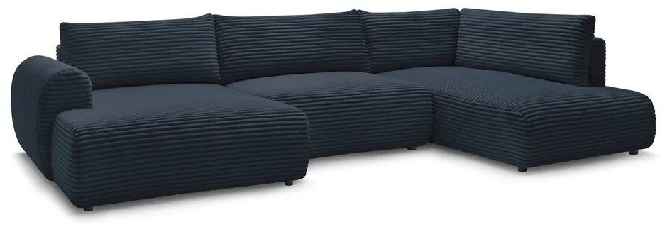 Tmavomodrá menčestrová rozkladacia rohová pohovka (ľavý roh/do "U") Lucien – Bobochic Paris