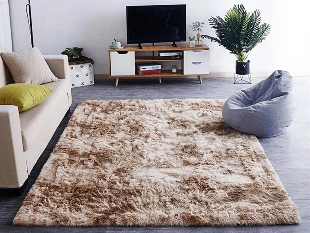 TZ Béžový obdĺžnikový shaggy koberec Ombre Rozmer: 60x90 cm