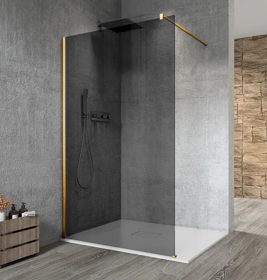 Gelco Gelco, VARIO GOLD MATT jednodielna sprchová zástena na inštaláciu k stene, 8mm dymové sklo, 700 mm, zlatá matná, GX1370-01