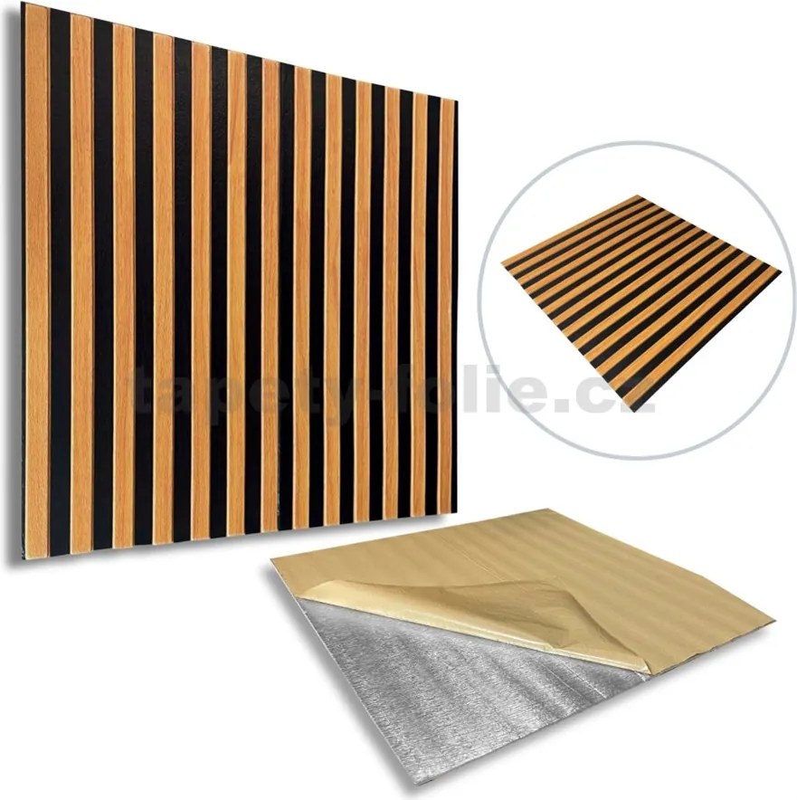 Samolepiace panely na stenu PE1, cena za kus, rozmer 66,5 cm x 66,5 cm, lamely hnedé, IMPOL TRADE