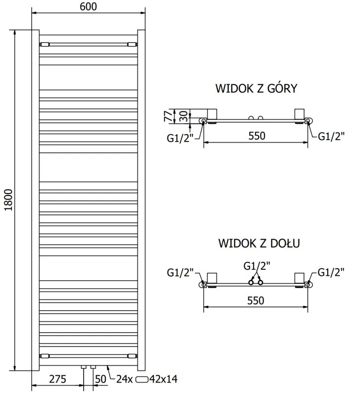 Mexen Uran, vykurovacie teleso 1800x600 mm, 729 W, chrómová, W105-1800-600-00-01