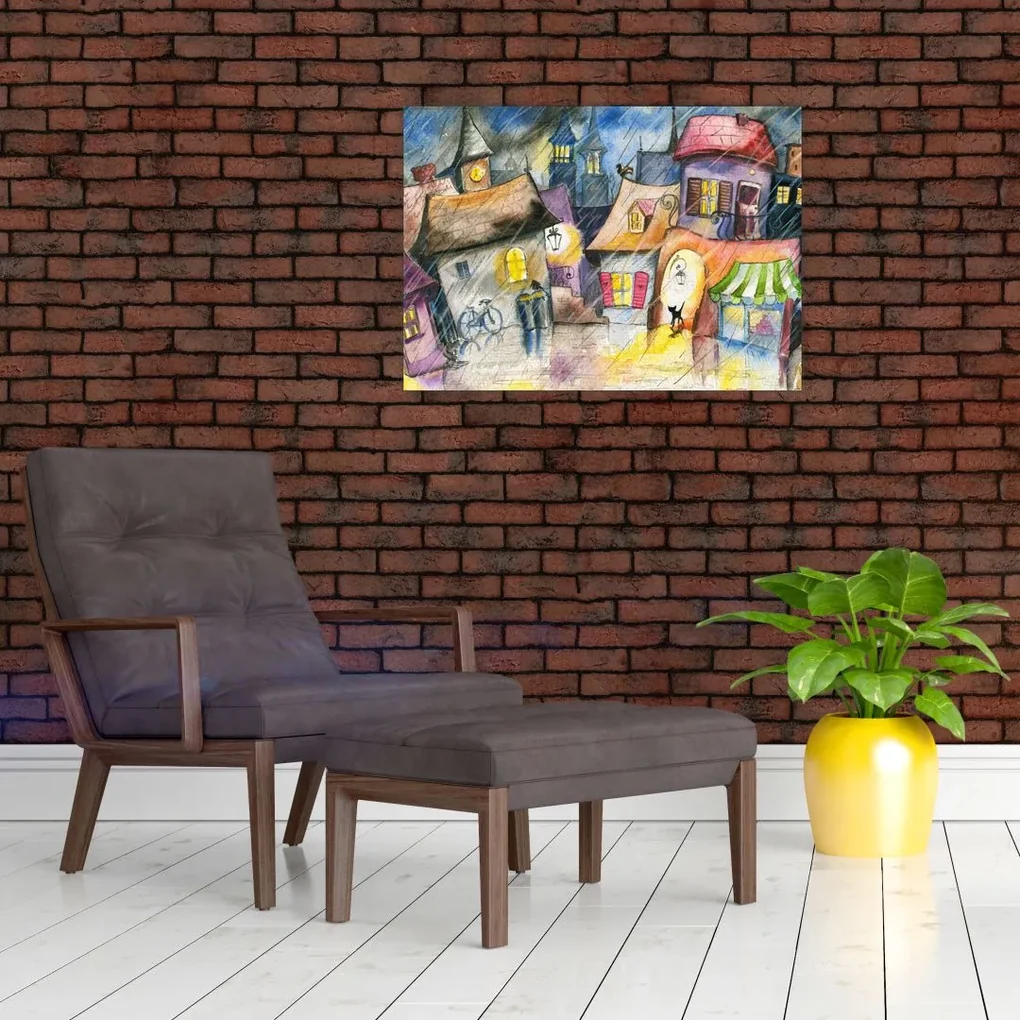 Sklenený obraz - Daždivý večer (70x50 cm)