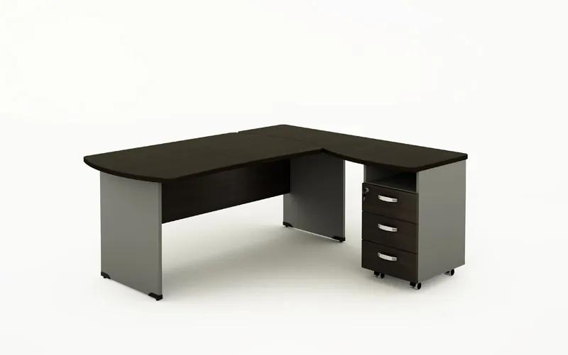 Kancelársky stôl BERN s kontajnerom - dĺžka 2000 mm, drevená podnož, wenge