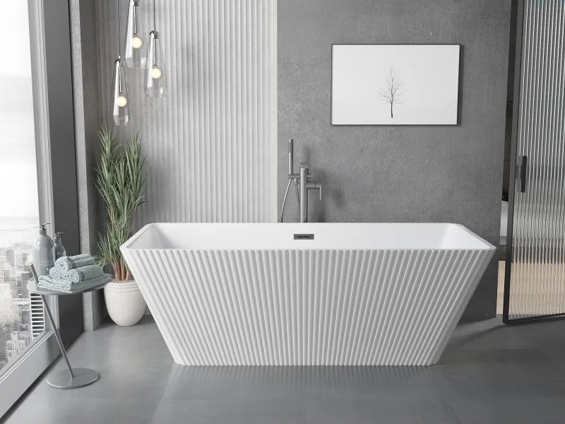 Mexen Tava, voľne stojaca ryhovaná vaňa 170 x 75 cm, biela lesklá, brúsený grafit prepad, 52851707500-66