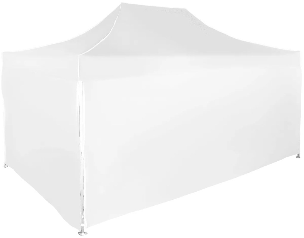 Rýchlorozkladací nožnicový stan 3x4,5m – hliníkový, Biela, 4 bočné plachty