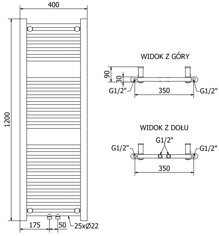 Mexen Mars, vykurovacie teleso 1200 x 400 mm, 439 W, čierna, W110-1200-400-00-70