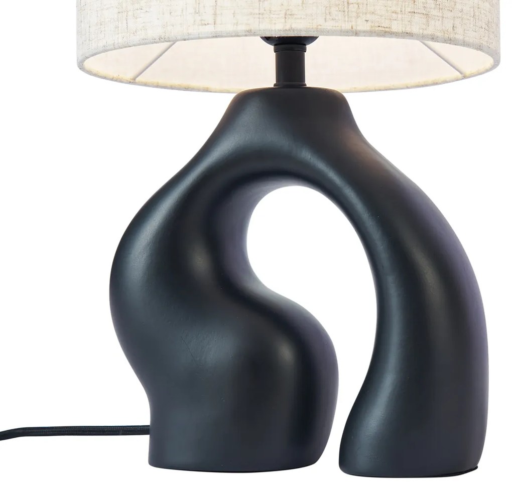 Japandi stolná lampa čierna s ľanovým tienidlom - Dahlia