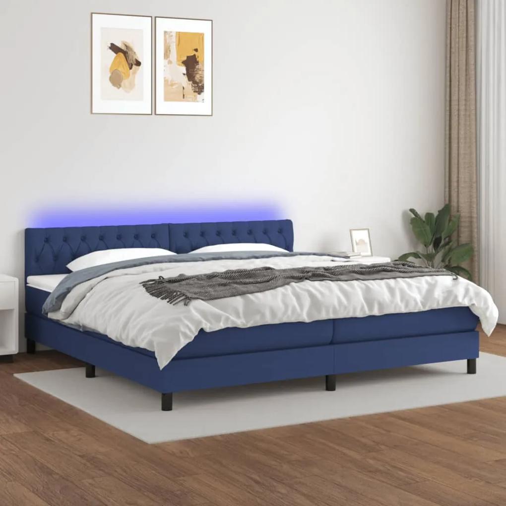 Posteľ boxsping s matracom a LED modrá 200x200 cm látka 3133427