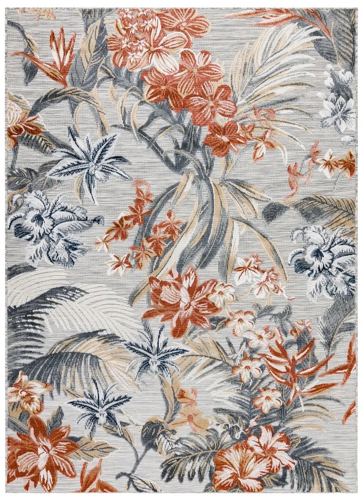 Dywany Łuszczów, Kusový koberec Botanic 65262 flowers grey – na von aj na doma, 157x220, viacfarebná, chodba / predsieň