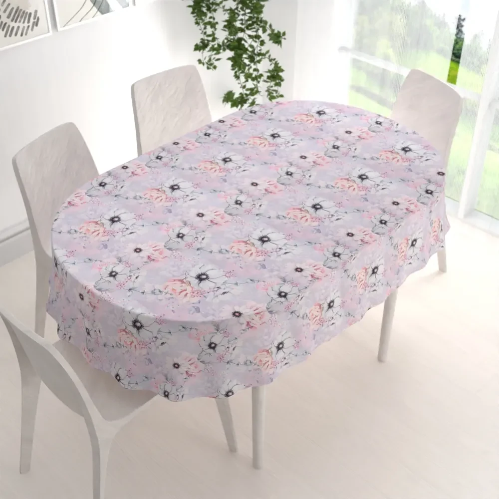 Biante Dekoračný oválny obrus PML-068 Ružové kvety na sivofialovom 120x140 cm