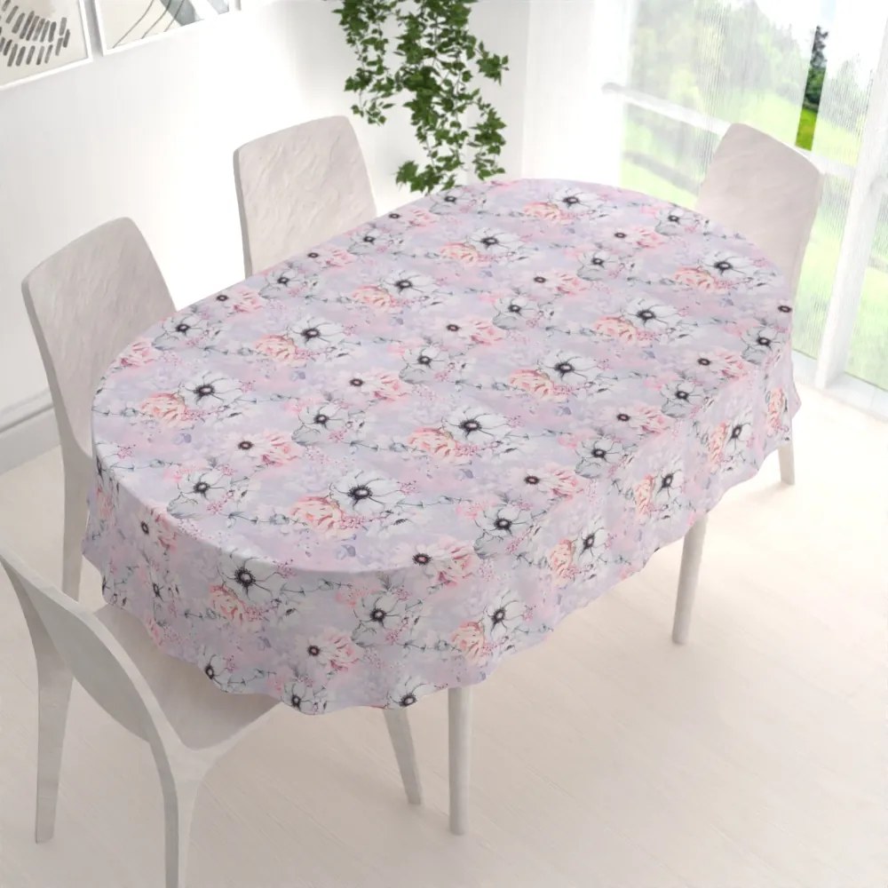 Biante Dekoračný oválny obrus PML-068 Ružové kvety na sivofialovom 120x180 cm