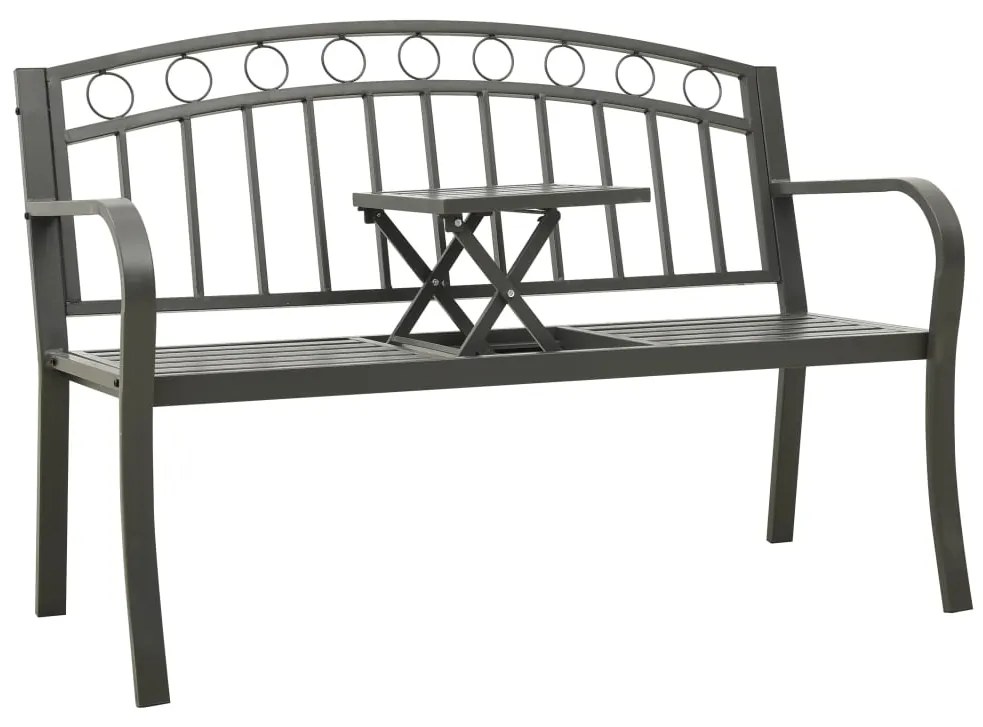 vidaXL Záhradná lavica so stolíkom sivá 120 cm oceľ