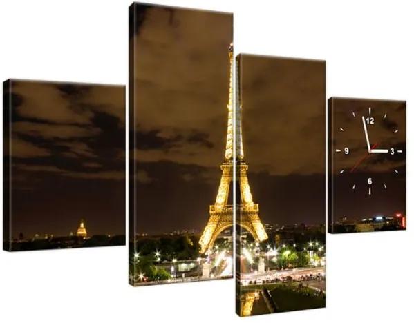Obraz s hodinami Paríž Eiffelova veža v noci 120x80cm ZP135A_4E