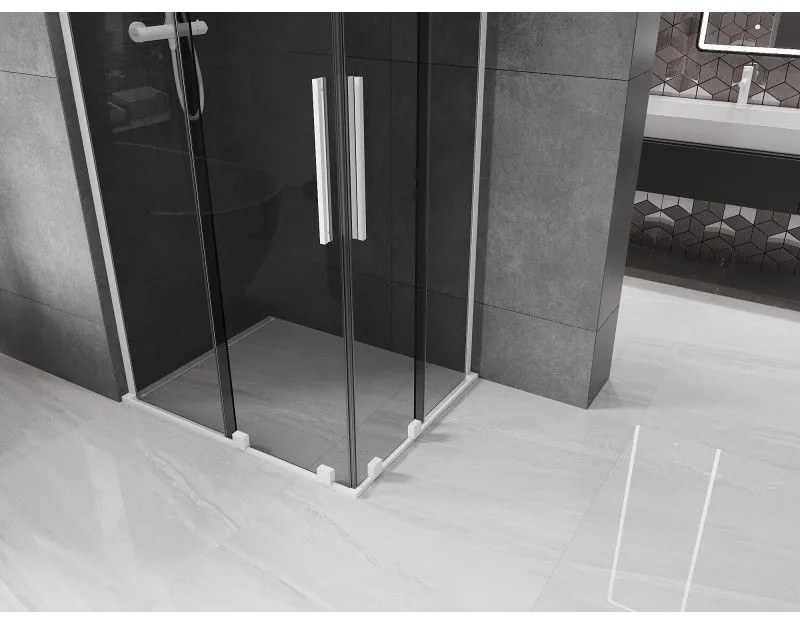 Mexen Velar L Duo, sprchový kút s posuvnými dverami 90 x 80 cm, 8mm šedé sklo, biela matná, 871-090-080-02-43-20