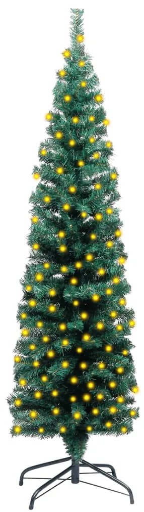 vidaXL Úzky umelý vianočný stromček s LED a podstavcom zelený 120 cm