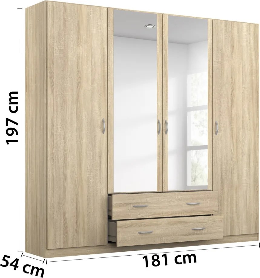 Šatníková skriňa Case, 181 cm, dub sonoma