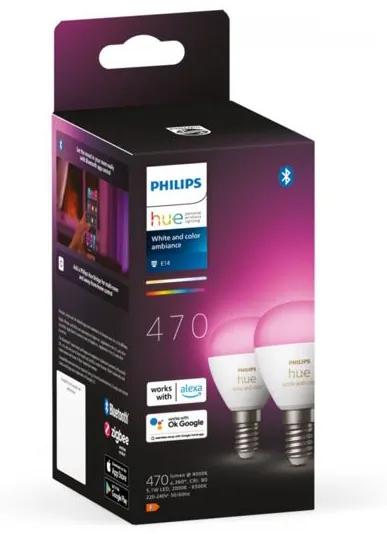 8719514491281 Philips Hue White and Color Ambiance žiarovka LED E14 5,1W/470lm 2000-6500K+RGB P45 kvapka biela 2-set