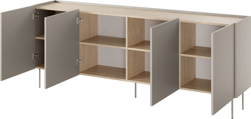 Komoda Desin 220 cm s kovovými nohami - kašmír / dub nagano