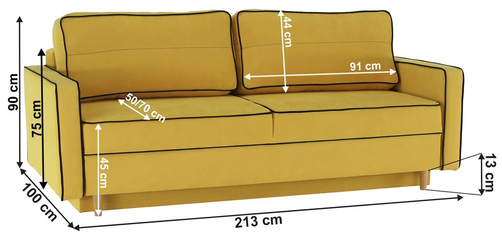 Kondela Rozkladacia pohovka, žltá/čierna, BERNIA