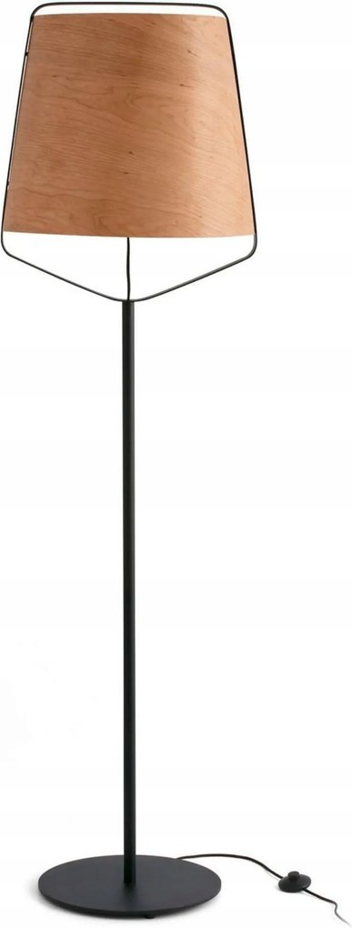 Stojacia lampa Faro Stood čierna s dreveným tienidlom, design Lúcid