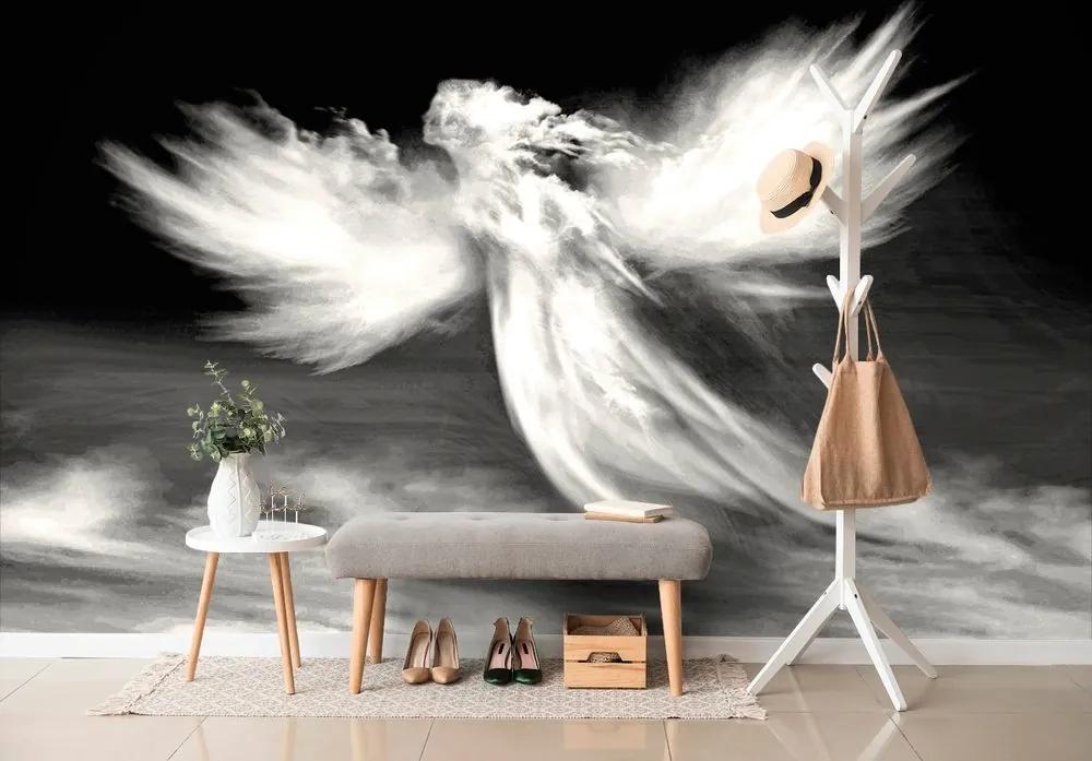 Samolepiaca tapeta čiernobiela podoba anjela v oblakoch - 150x100