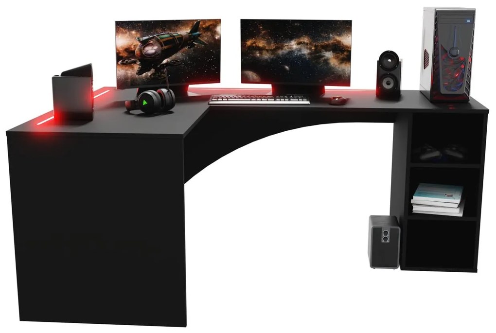 Rohový pc stôl Carbon (čierna) (L) (s RGB osvetlením). Akcia -20%. Vlastná spoľahlivá doprava až k Vám domov. 1054965