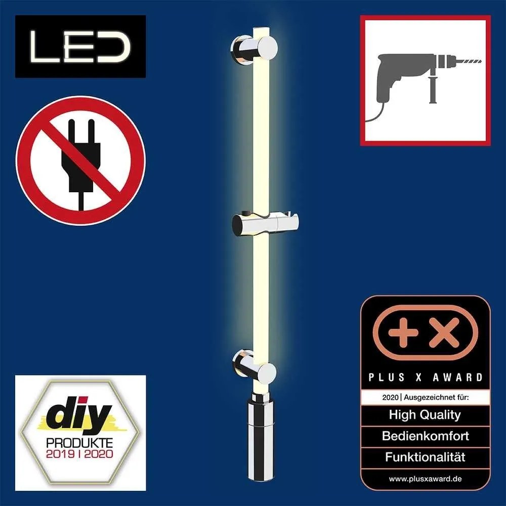 Nástenná sprchová tyč v striebornej farbe 74 cm LED – Wenko