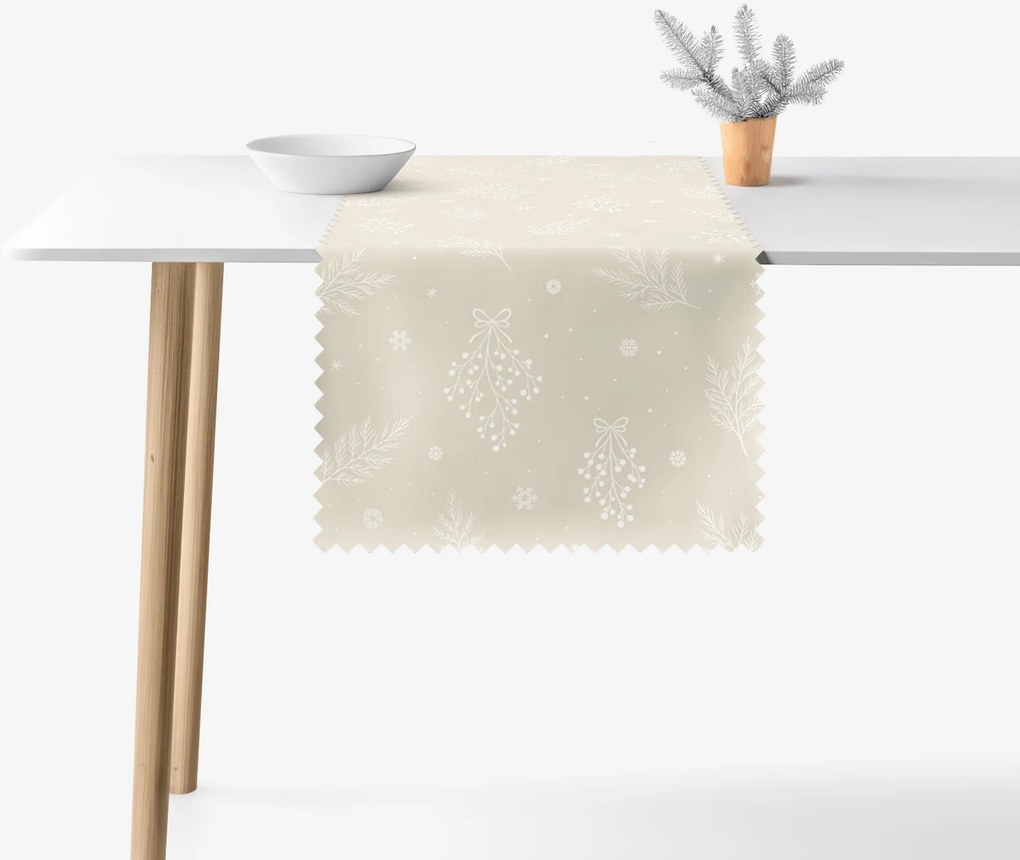 Goldea vianočný behúň na stôl teflónový - zimné vetvičky na latte 50x120 cm