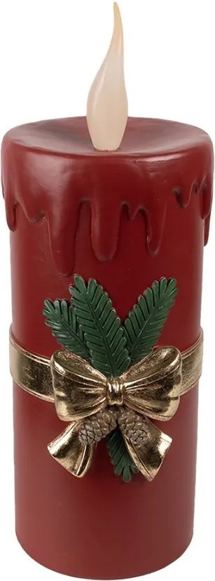 Červená vianočná sviečka so zlatou mašľou Led Candle - 17*18*44 cm / 3*AA