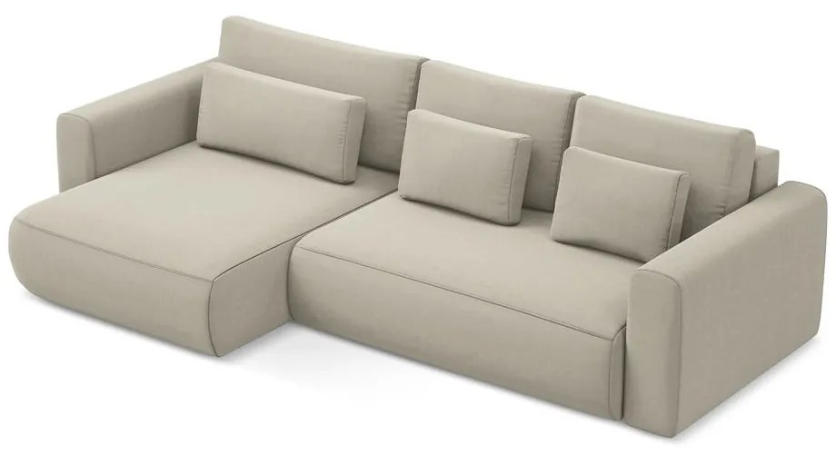 Béžová zamatová rozkladacia/s úložným priestorom rohová pohovka (ľavý roh/s leňoškou) Kapua – Makamii